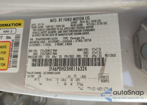 2017 Ford Fusion Se z USA, uszkodzony, nr VIN 3FA6P0HD3HR116324